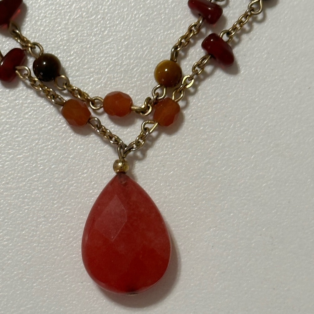 Rose Quartz Pendant on Gold Colored Chain W Rose Quartz & Freshwater Pearl Beads